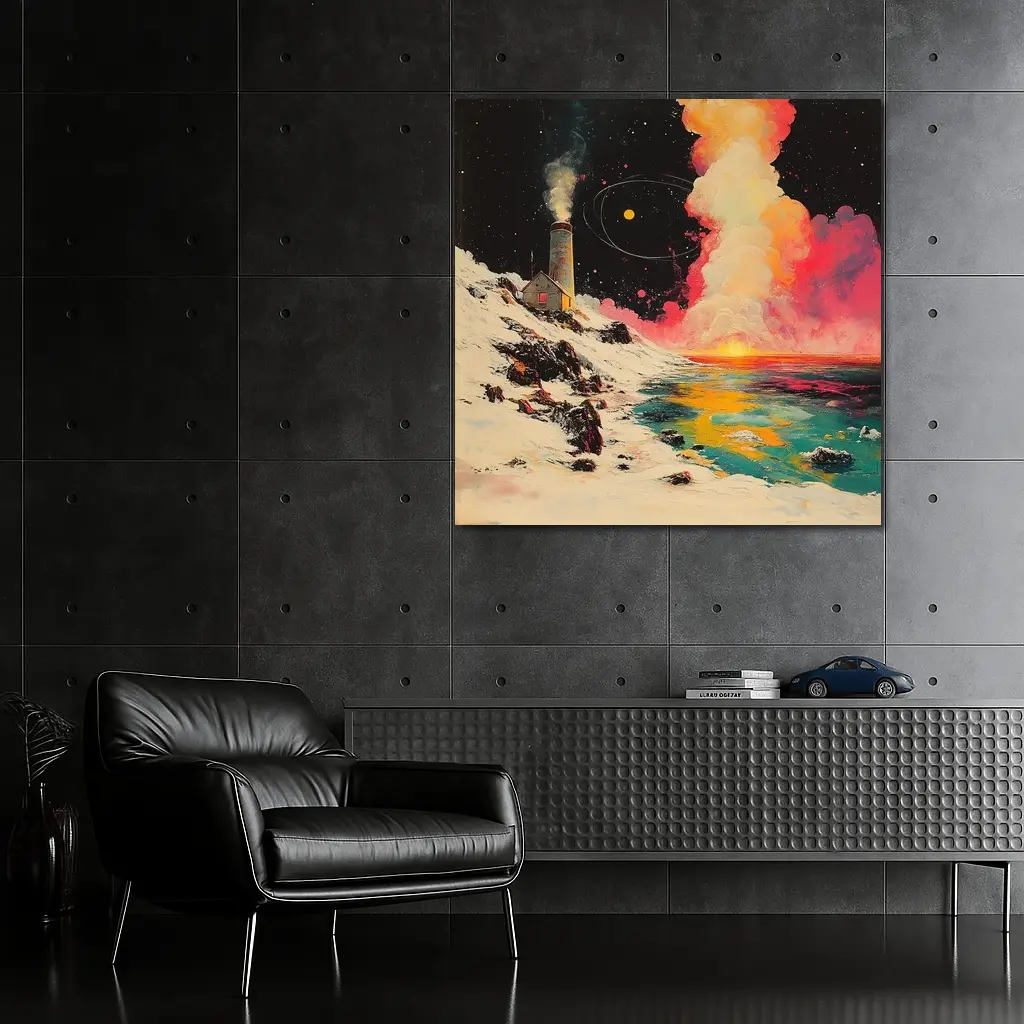Lighthouse Snowy Coast Colorful Cosmic Night – Wall Art