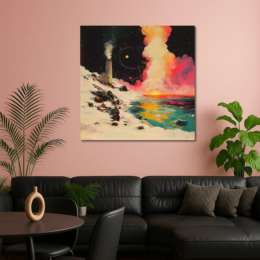 Lighthouse Snowy Coast Colorful Cosmic Night – Wall Art
