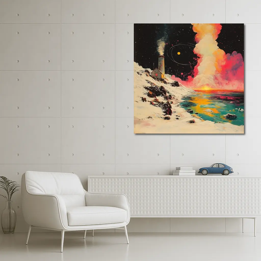 Lighthouse Snowy Coast Colorful Cosmic Night – Wall Art