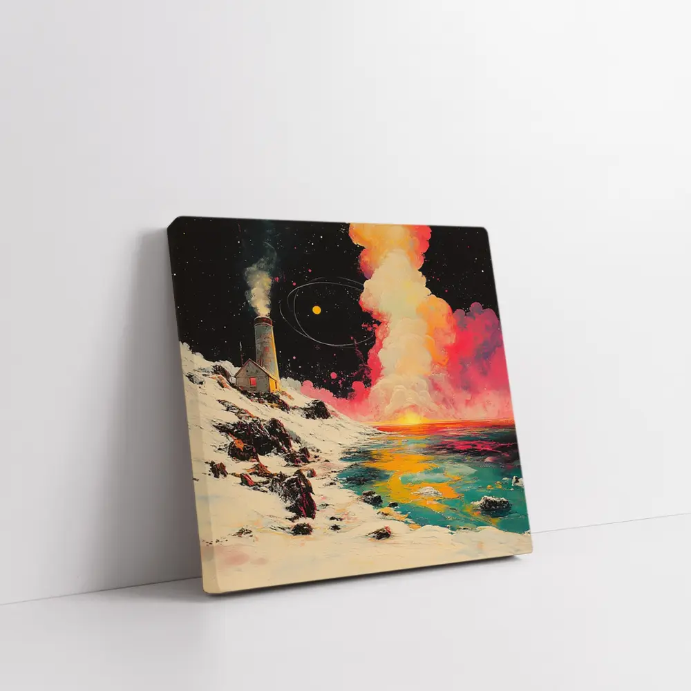 Lighthouse Snowy Coast Colorful Cosmic Night – Wall Art