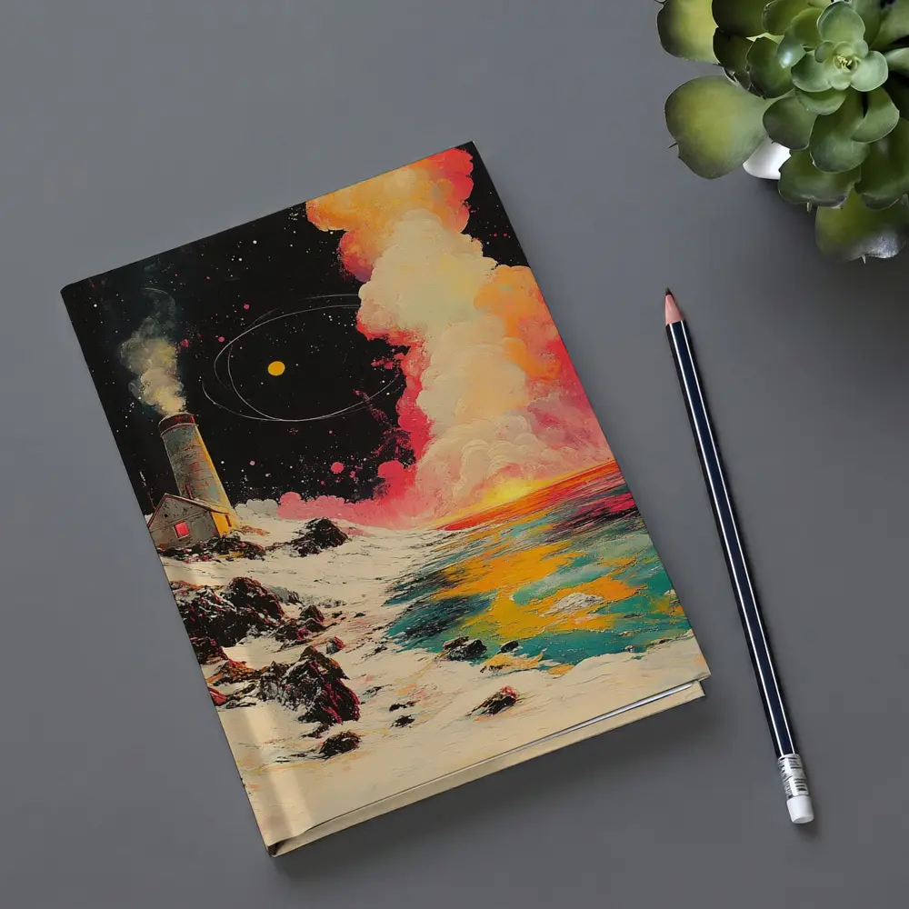 Lighthouse Snowy Coast Colorful Cosmic Night – Notebooks