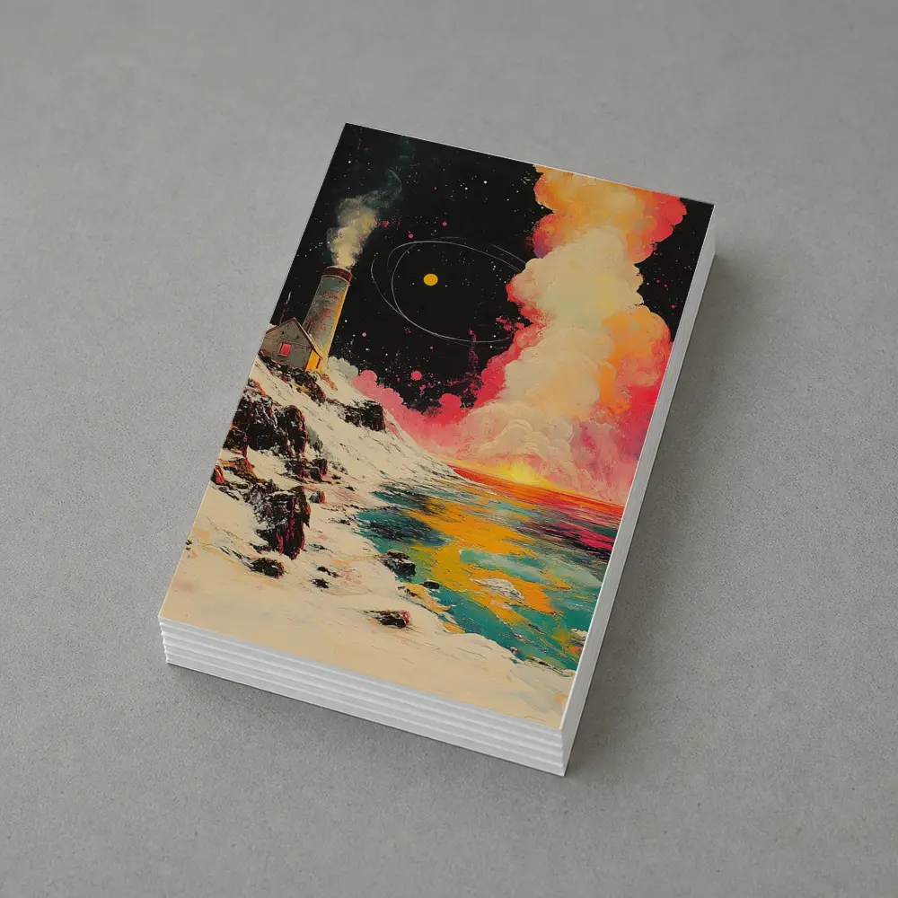 Lighthouse Snowy Coast Colorful Cosmic Night – Postcards