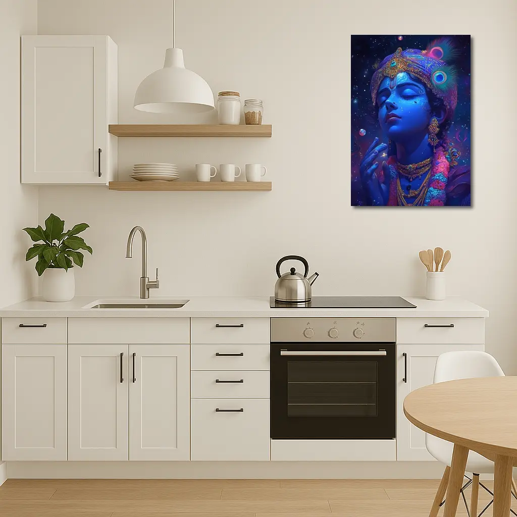 Lord Krishna Blue Cosmic Starry Night Art – Wall Art