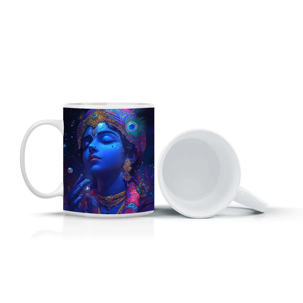 Lord Krishna Blue Cosmic Starry Night Art – Mugs