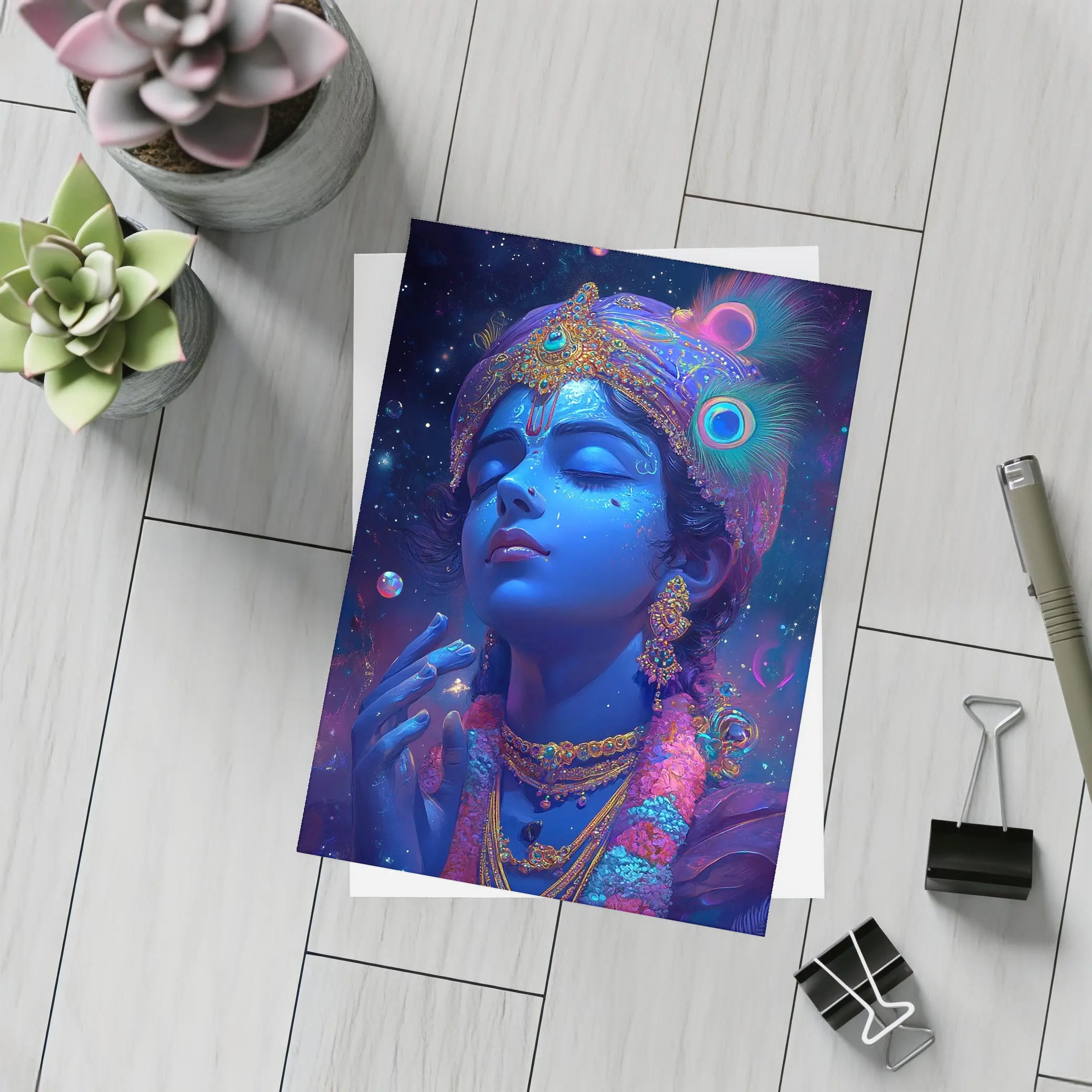 Lord Krishna Blue Cosmic Starry Night Art – Postcards