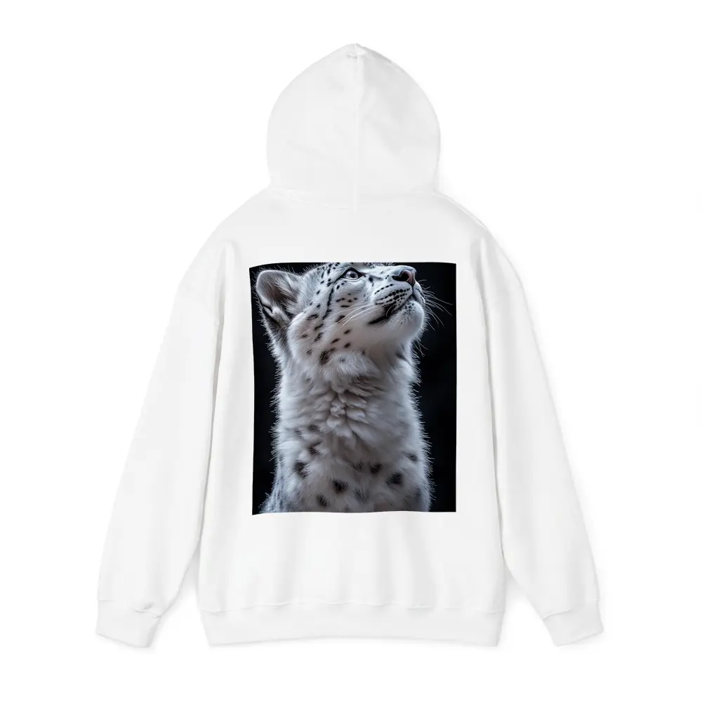Snow Leopard Cub Looking Up Dark Background – Hoodies