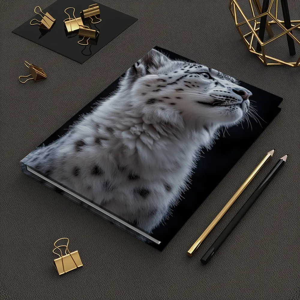 Snow Leopard Cub Looking Up Dark Background – Notebooks