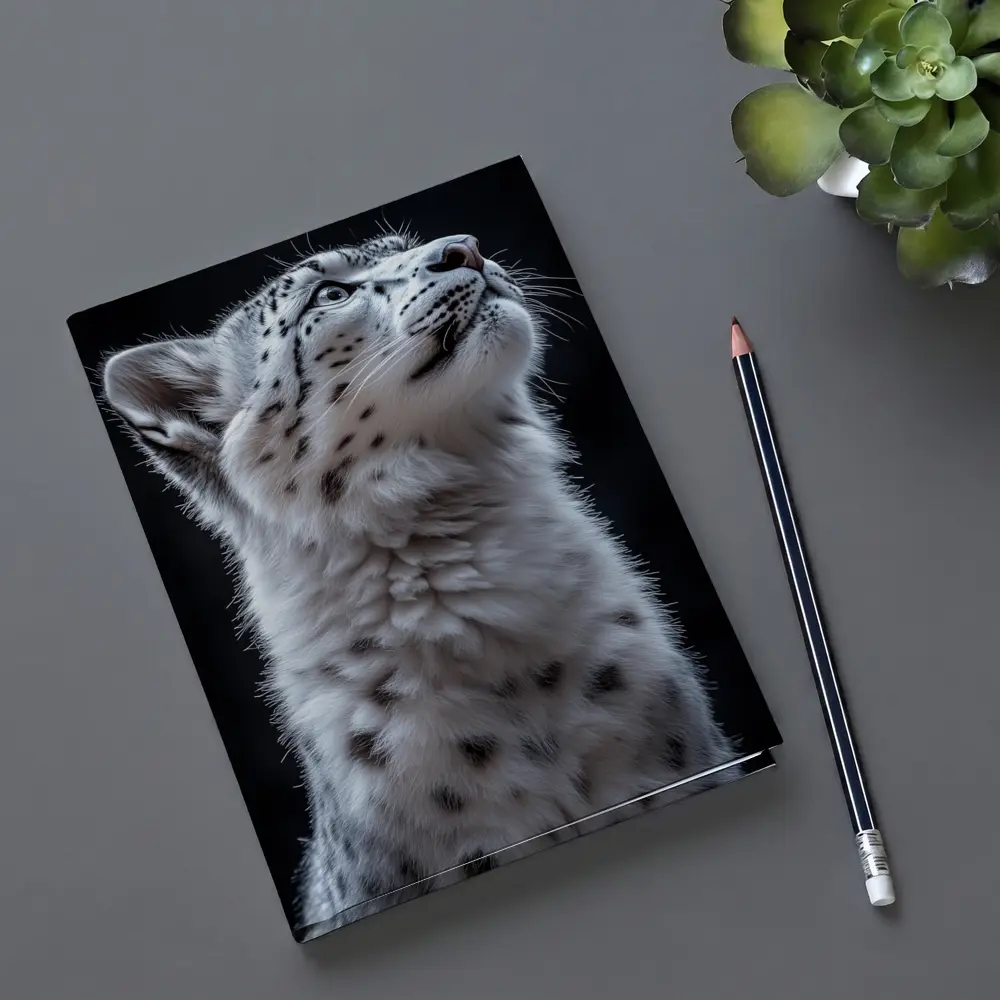 Snow Leopard Cub Looking Up Dark Background – Notebooks