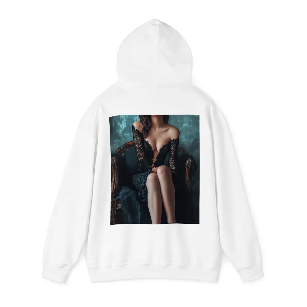 Elegant Woman Black Lace Dress Vintage Chair – Hoodies