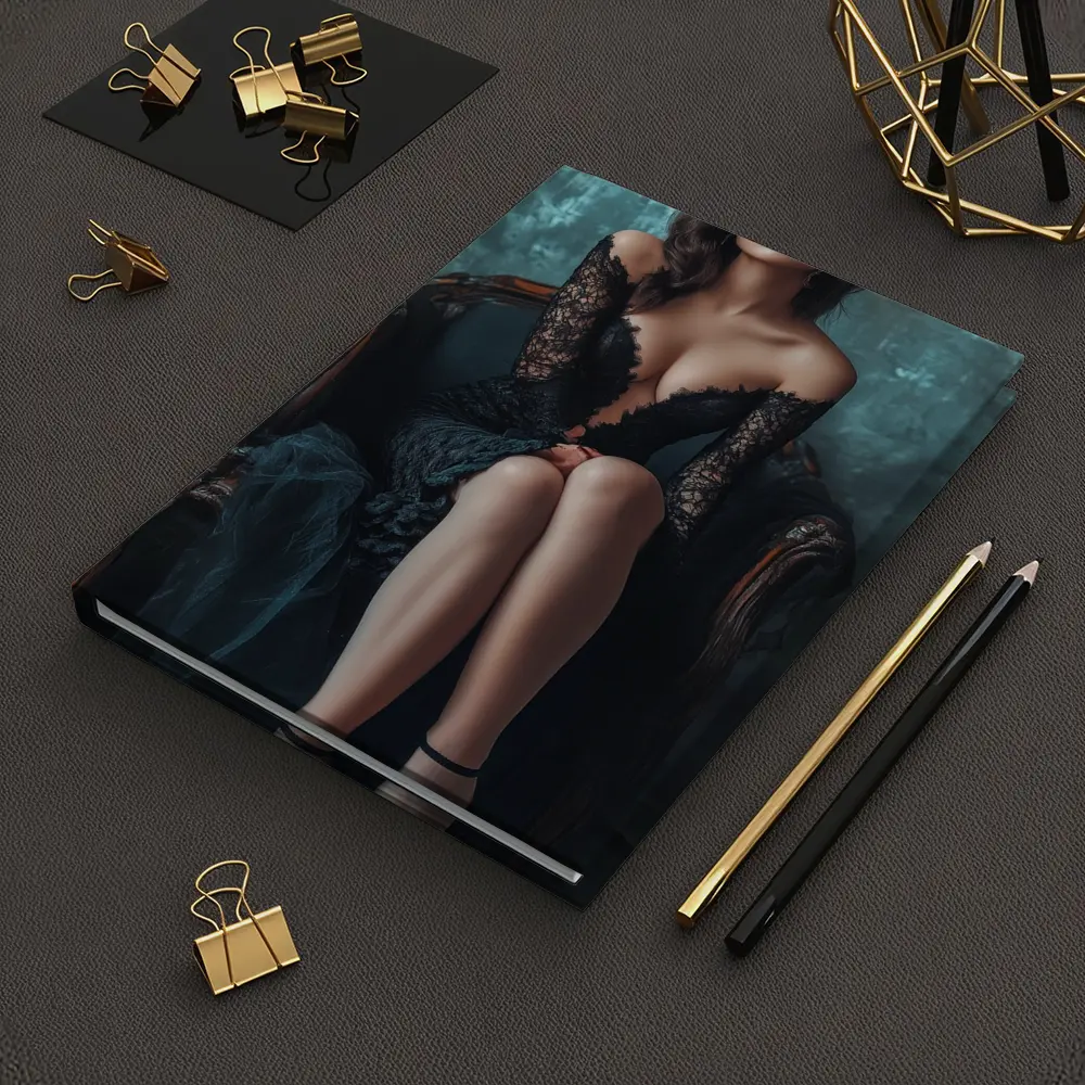 Elegant Woman Black Lace Dress Vintage Chair – Notebooks