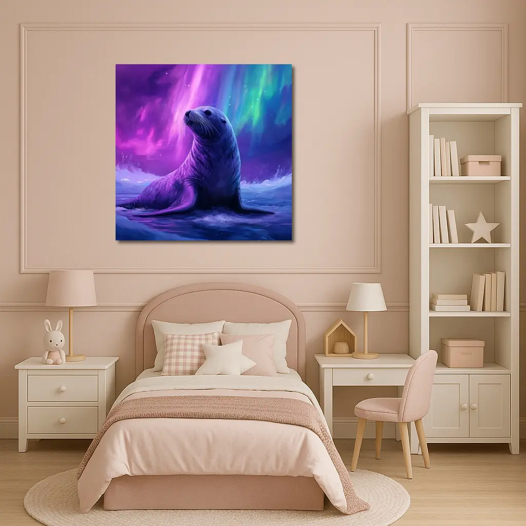 Seal Pup Under Aurora Borealis Northern Lights – Wall Art