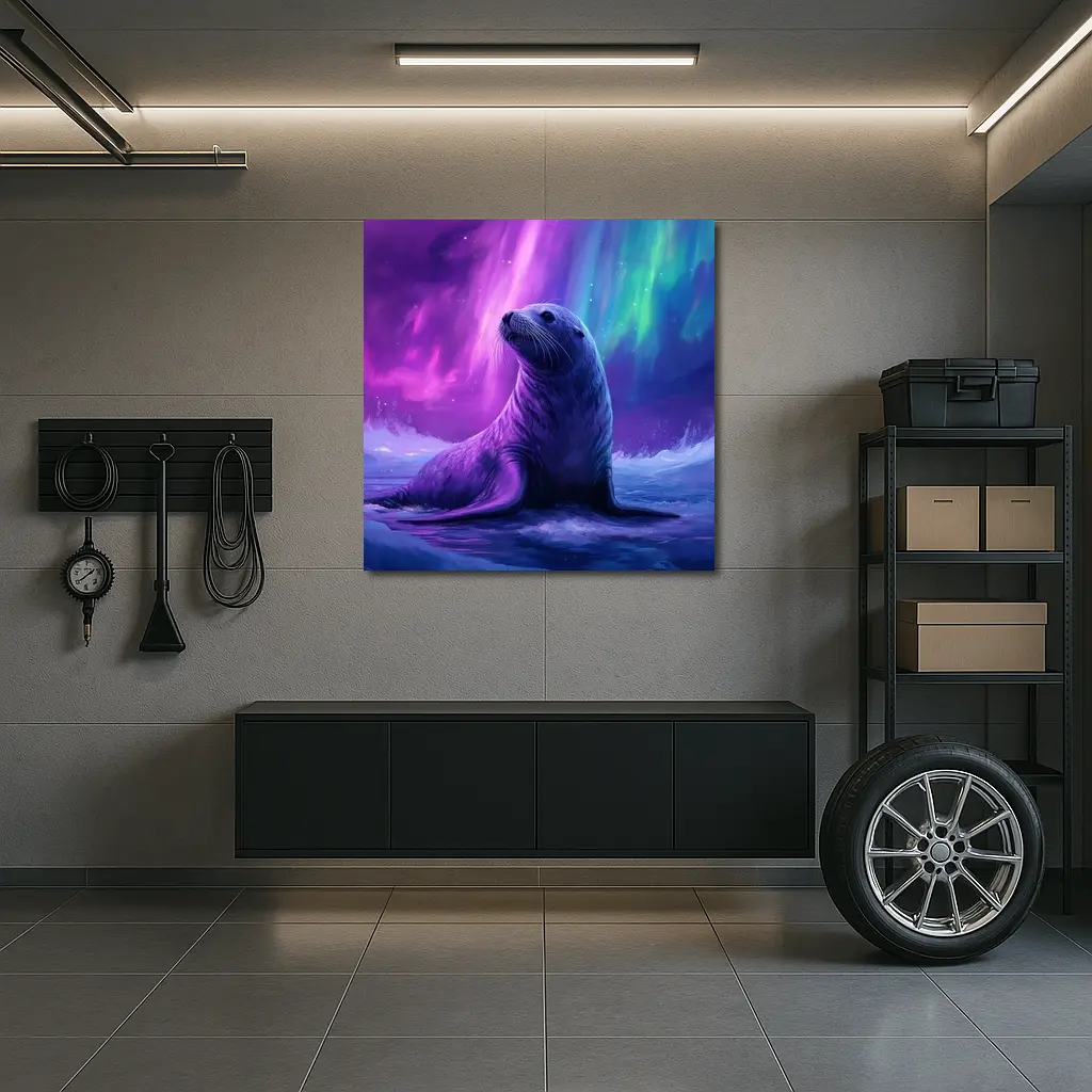 Seal Pup Under Aurora Borealis Northern Lights – Wall Art