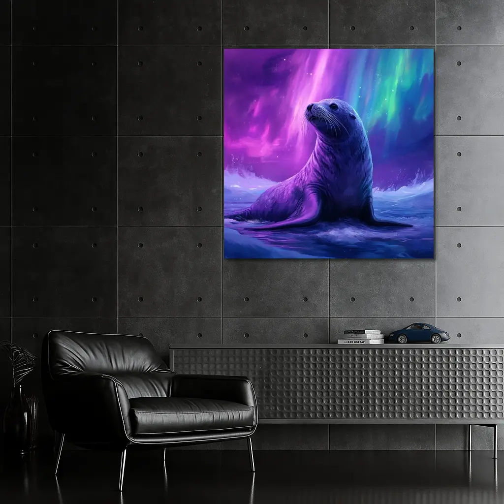 Seal Pup Under Aurora Borealis Northern Lights – Wall Art