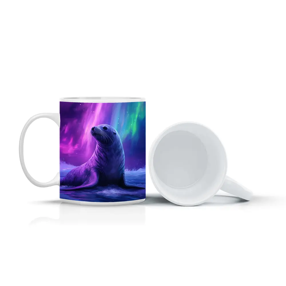 Seal Pup Under Aurora Borealis Northern Lights – Mugs