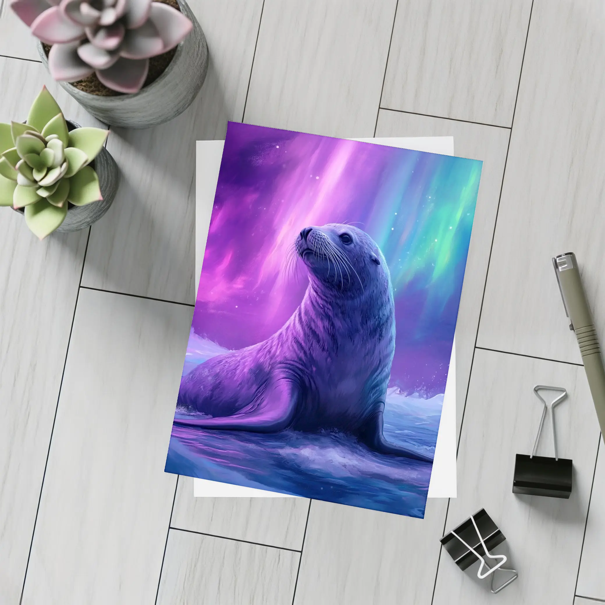 Seal Pup Under Aurora Borealis Northern Lights – Postcards
