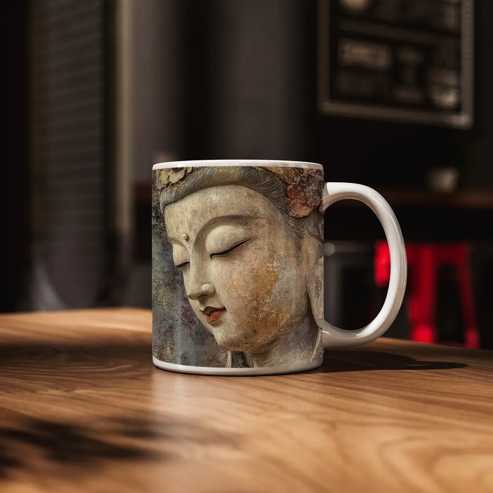 Ancient Guanyin Bodhisattva Statue Textured Stone – Mugs