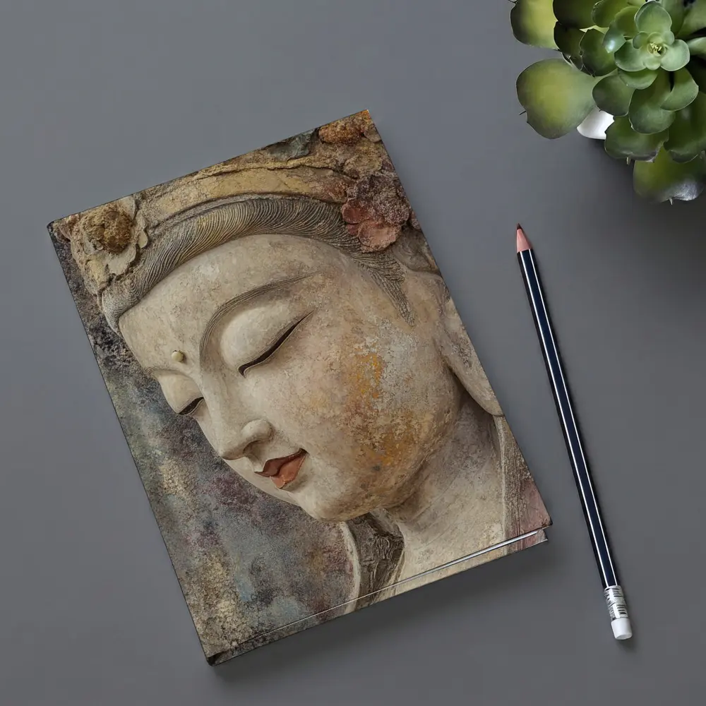 Ancient Guanyin Bodhisattva Statue Textured Stone – Notebooks