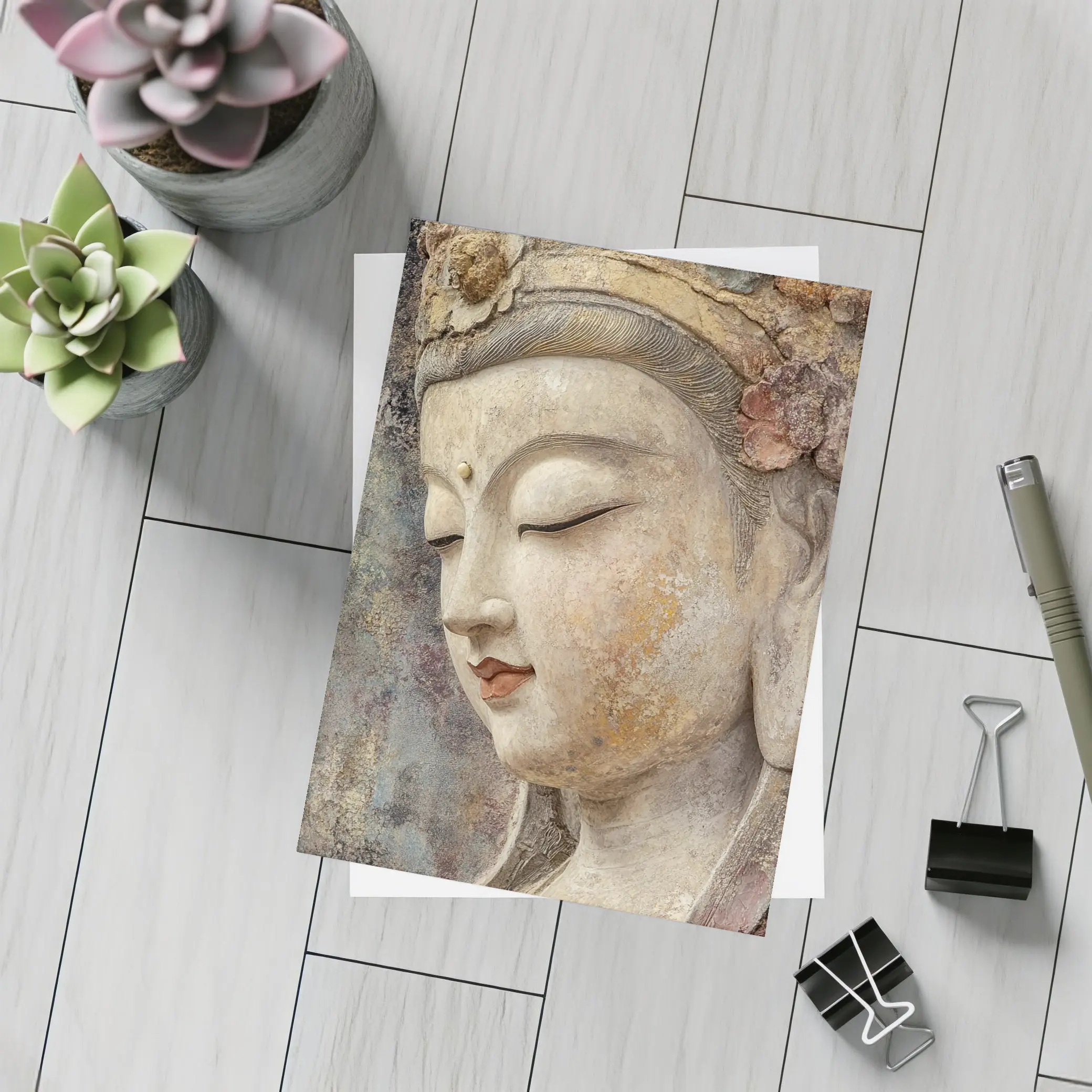 Ancient Guanyin Bodhisattva Statue Textured Stone – Postcards