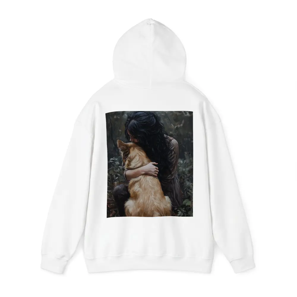 Woman Hugging Golden Dog Forest Painting – Hoodies