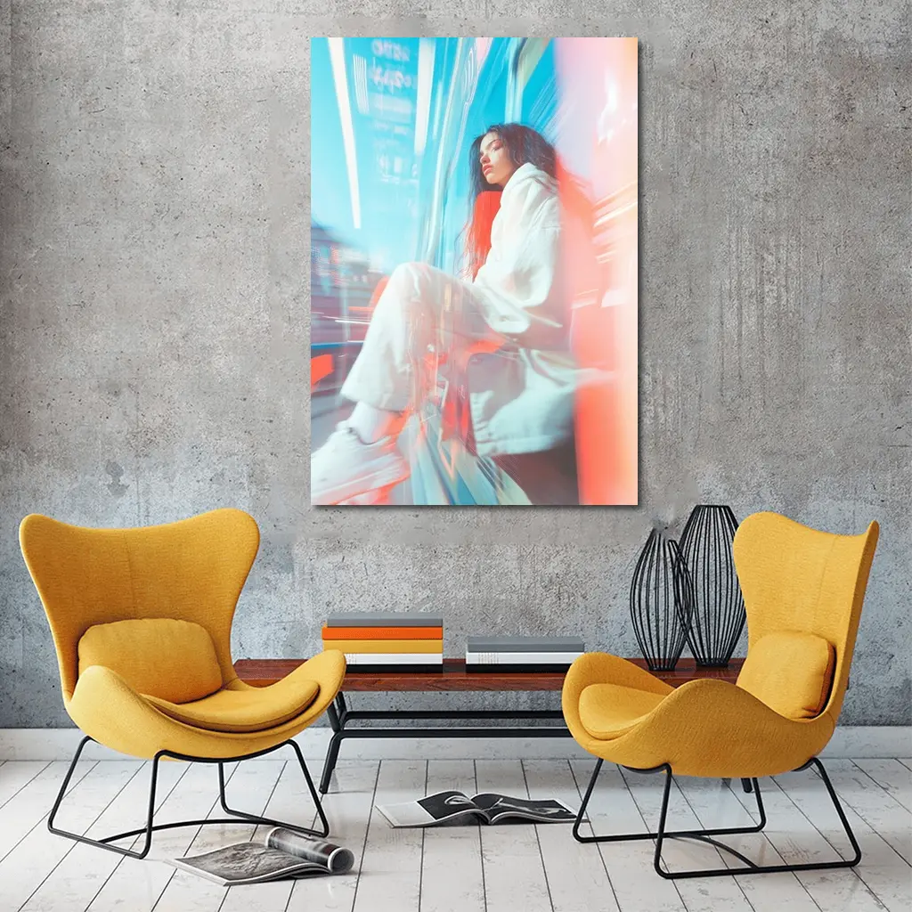 Woman Sitting Urban Street Motion Blur – Wall Art