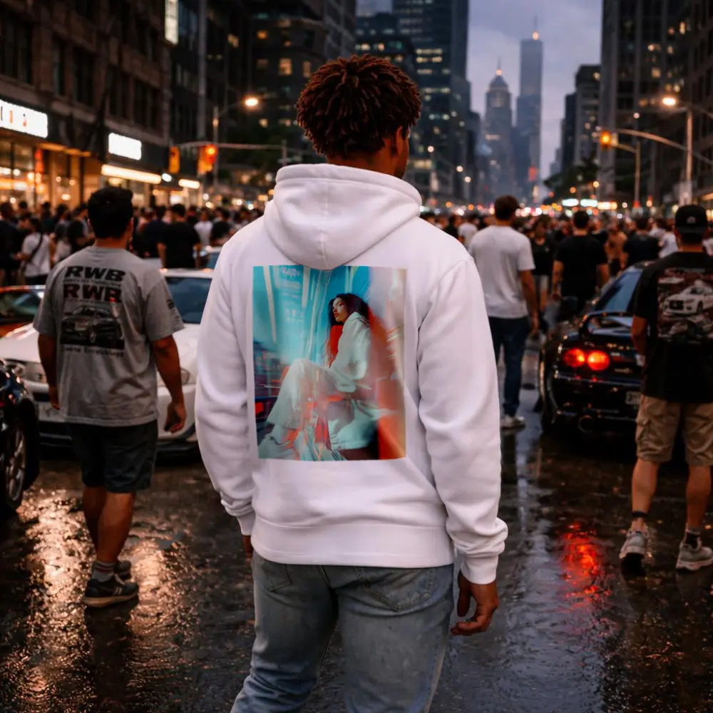 Woman Sitting Urban Street Motion Blur – Hoodies
