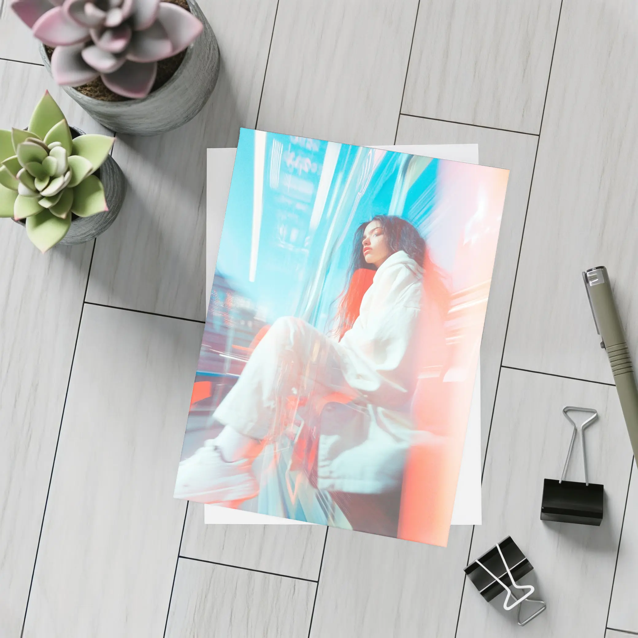 Woman Sitting Urban Street Motion Blur – Postcards