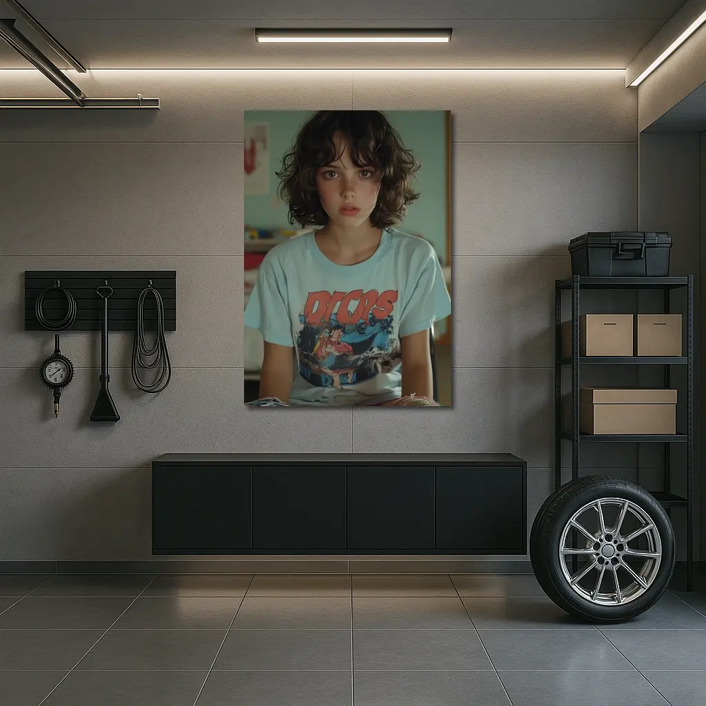 Young Girl Wearing Graphic Tee Classroom – Wall Art