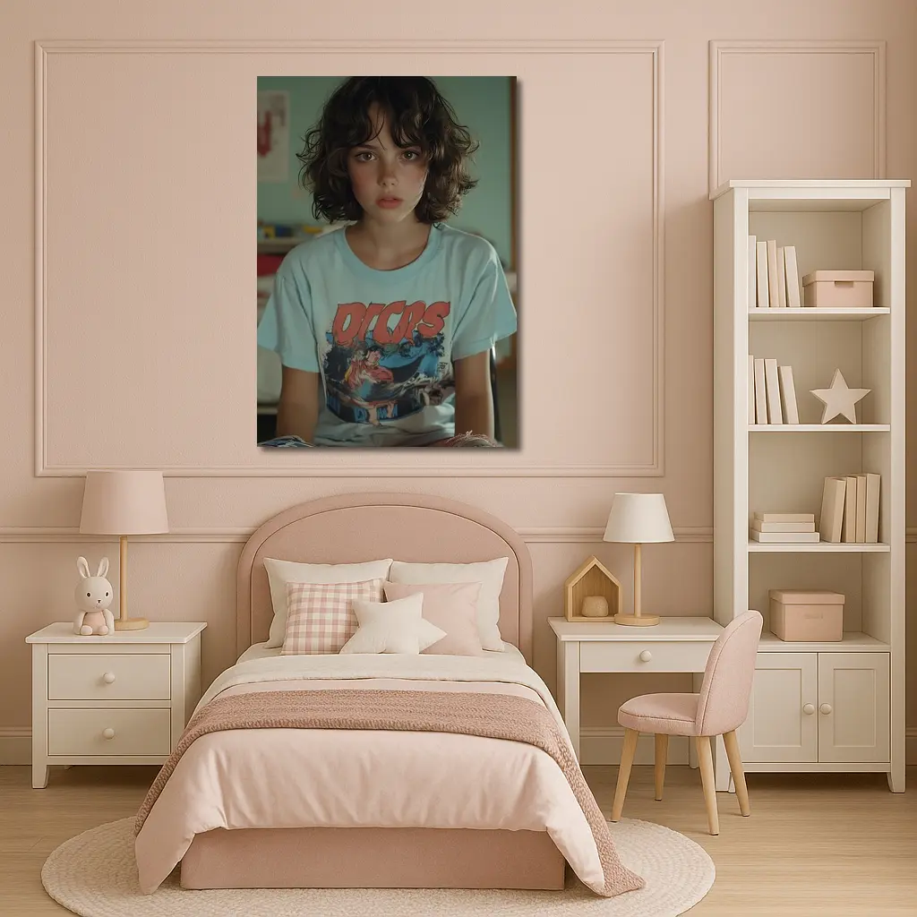 Young Girl Wearing Graphic Tee Classroom – Wall Art