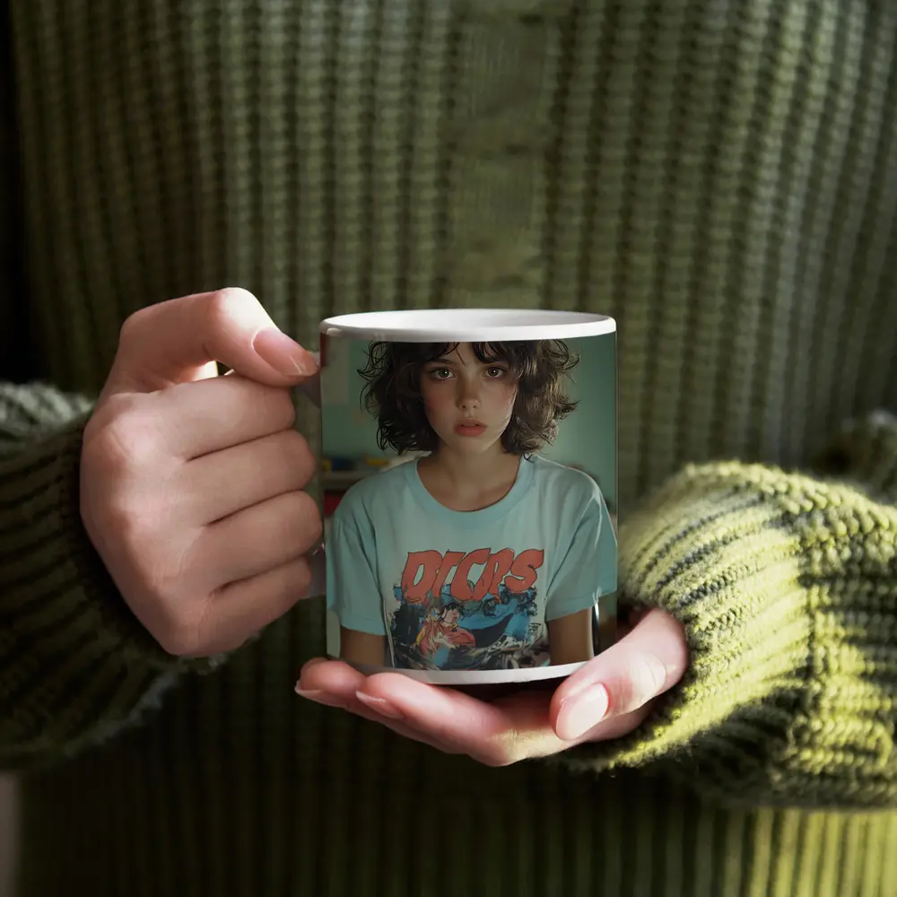 Young Girl Wearing Graphic Tee Classroom – Mugs