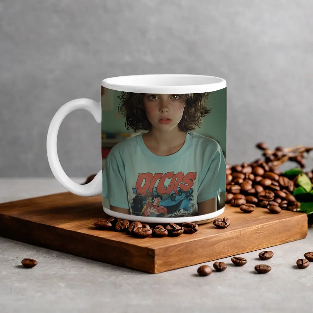 Young Girl Wearing Graphic Tee Classroom – Mugs