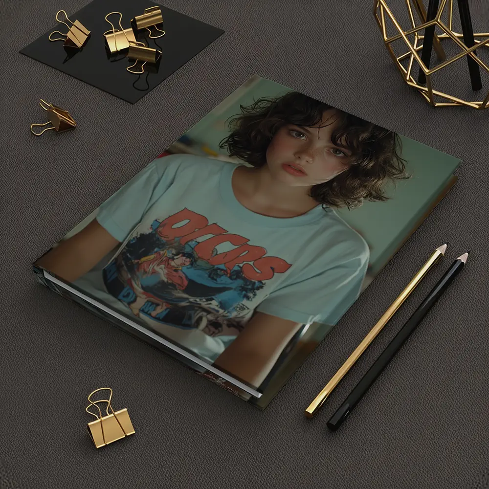 Young Girl Wearing Graphic Tee Classroom – Notebooks