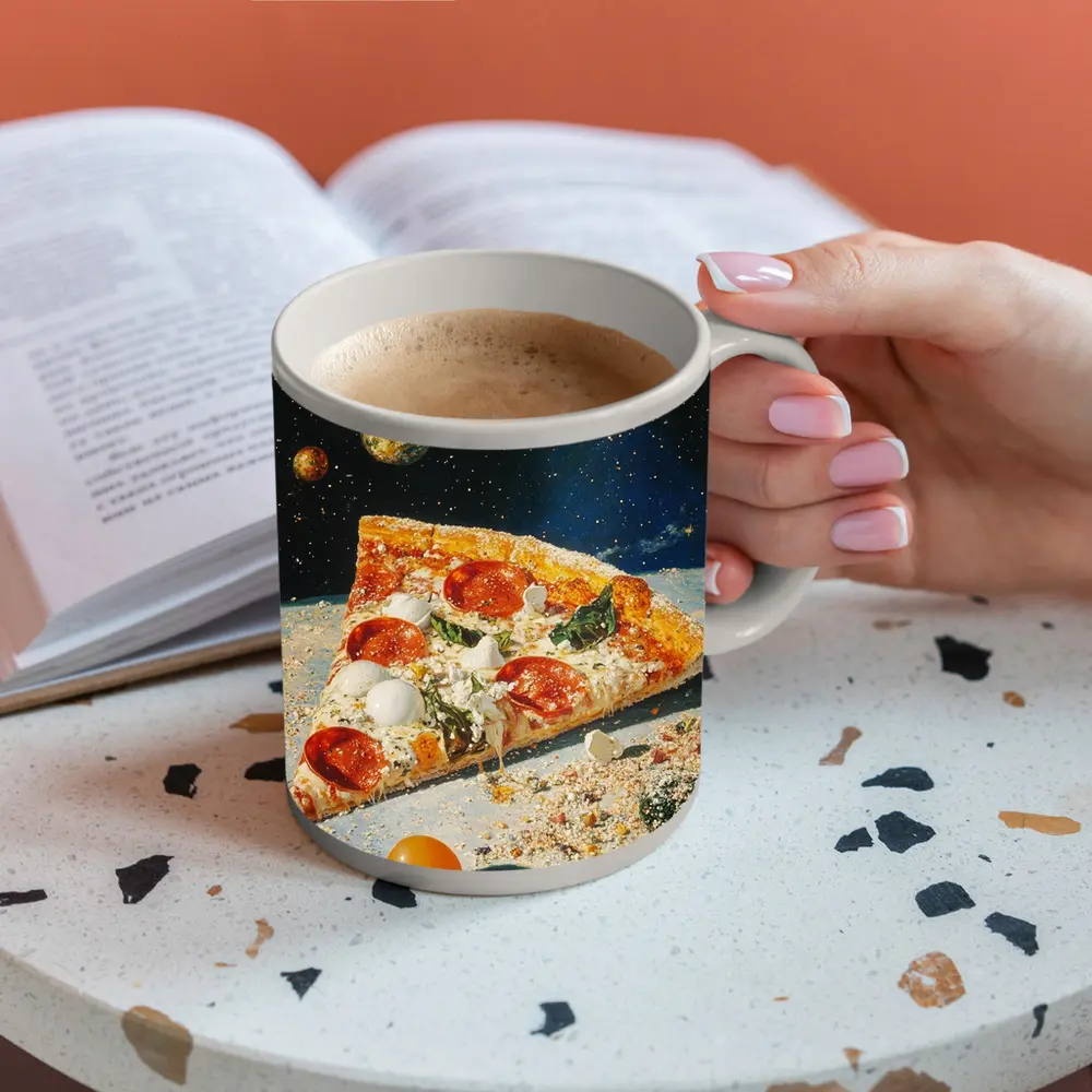 Pizza Slice Floating In Outer Space – Mugs