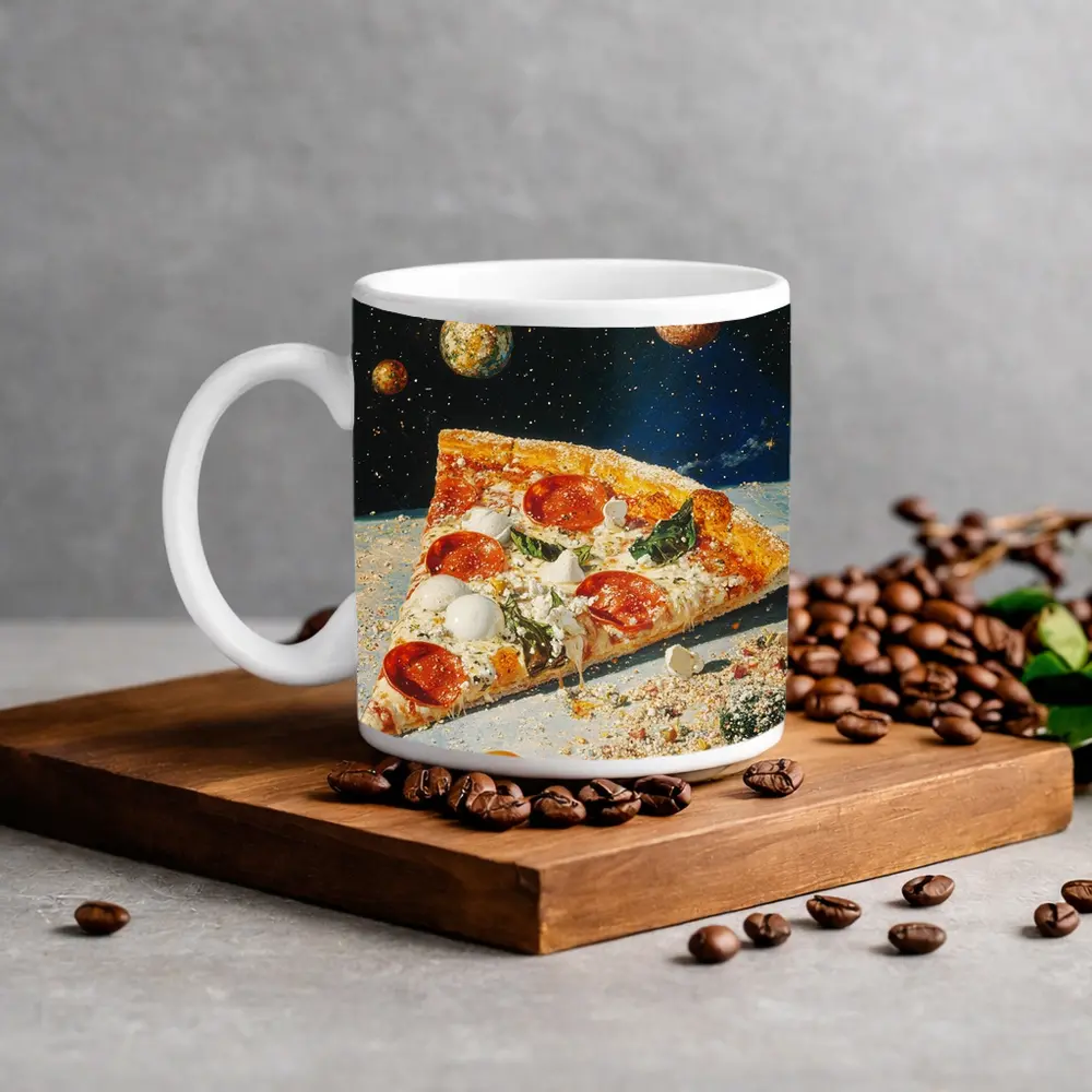 Pizza Slice Floating In Outer Space – Mugs