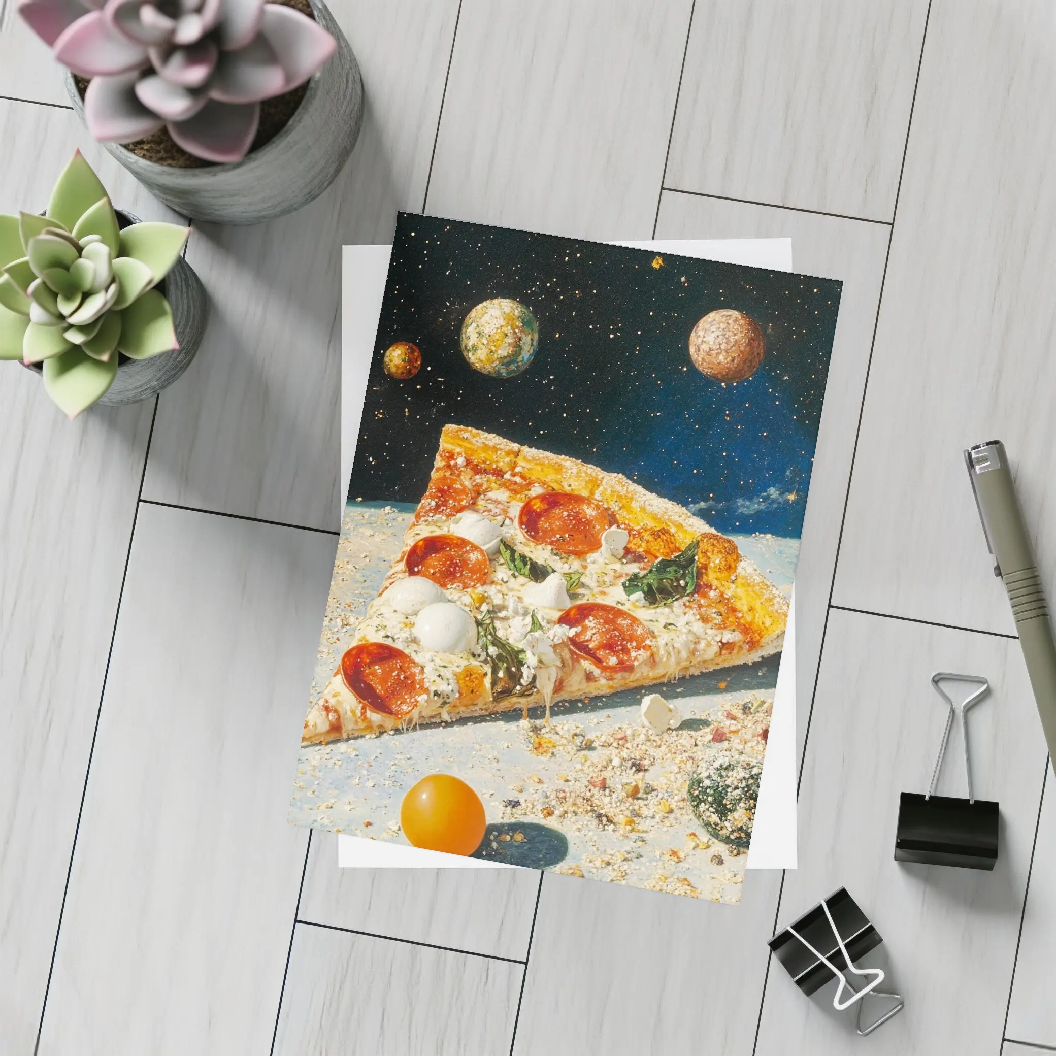 Pizza Slice Floating In Outer Space – Postcards