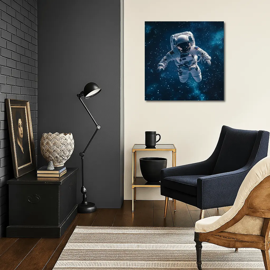 Astronaut Floating in Deep Blue Space – Wall Art