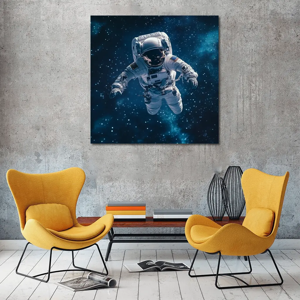 Astronaut Floating in Deep Blue Space – Wall Art