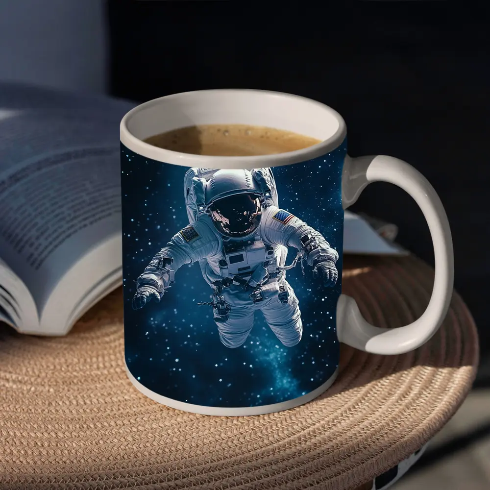 Astronaut Floating in Deep Blue Space – Mugs
