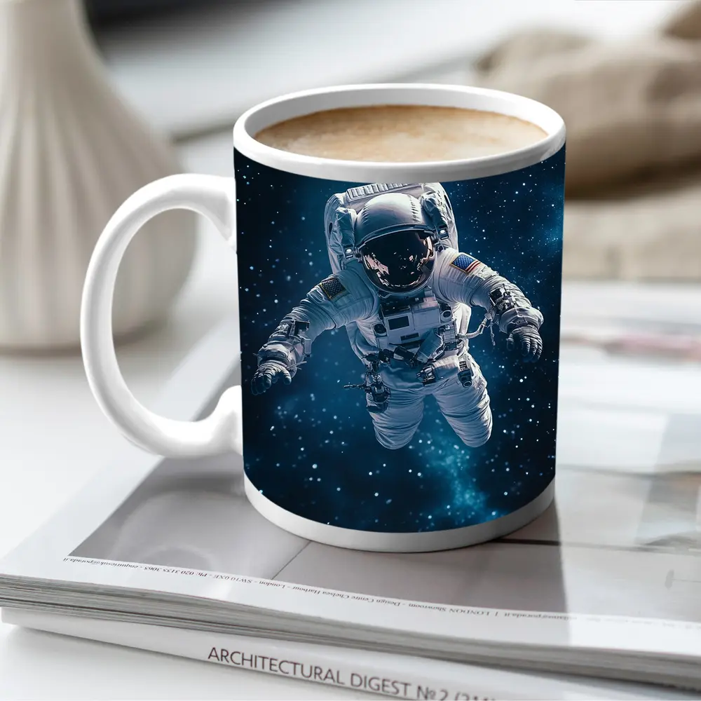 Astronaut Floating in Deep Blue Space – Mugs