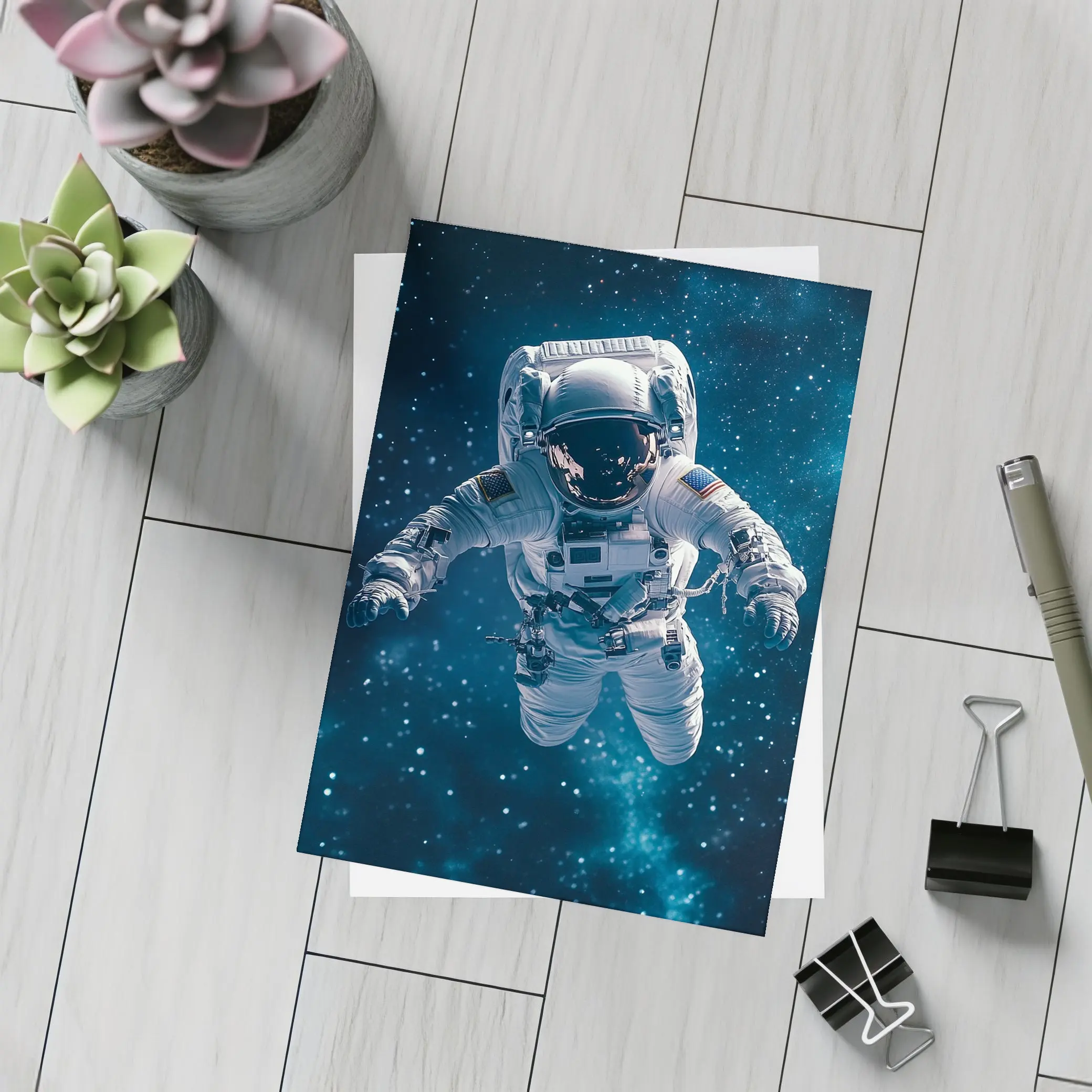 Astronaut Floating in Deep Blue Space – Postcards