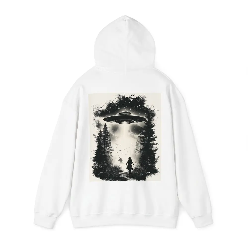 UFO Abduction Girl Forest Black White Art – Hoodies