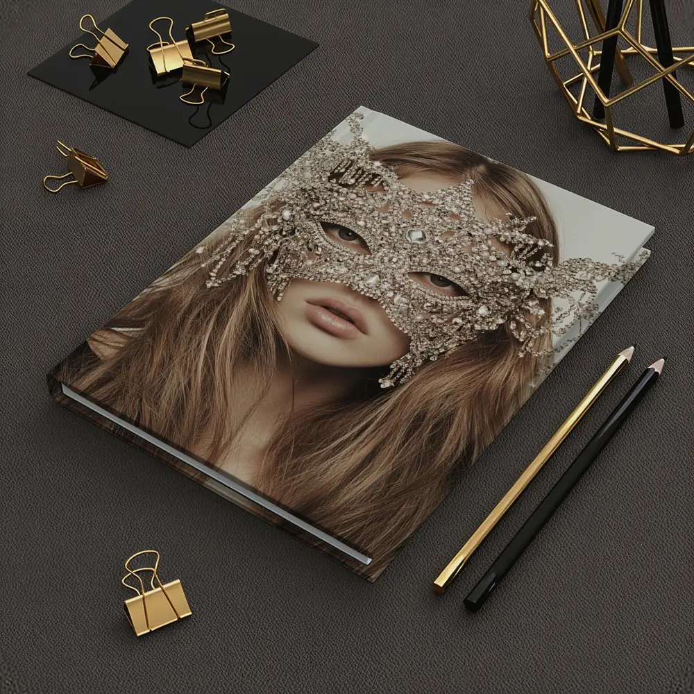 Crystal Masquerade Mask Woman Beige Background – Notebooks