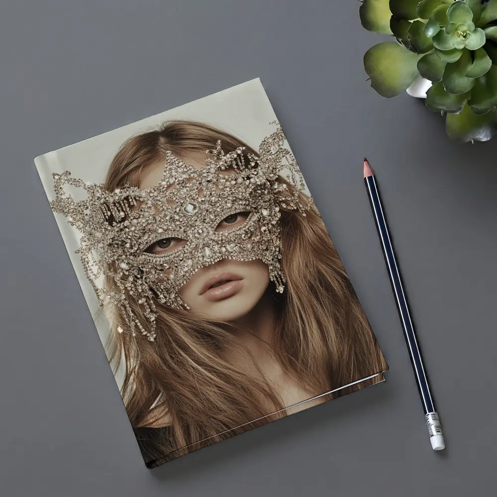 Crystal Masquerade Mask Woman Beige Background – Notebooks