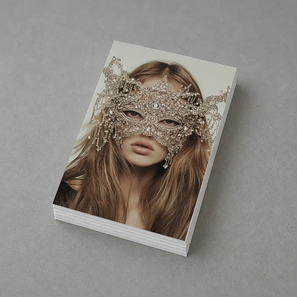 Crystal Masquerade Mask Woman Beige Background – Postcards