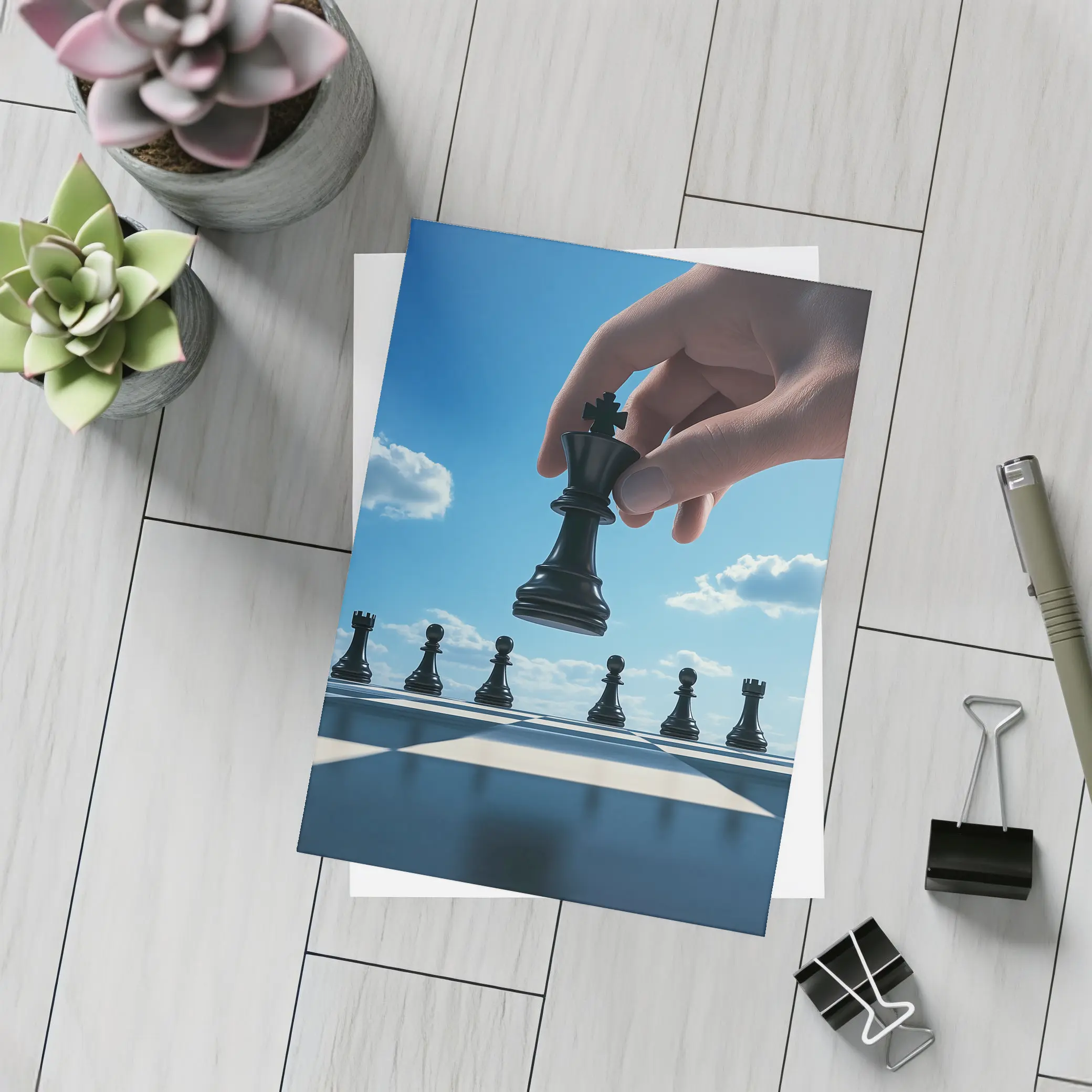 Chess King Move Blue Sky Background – Postcards