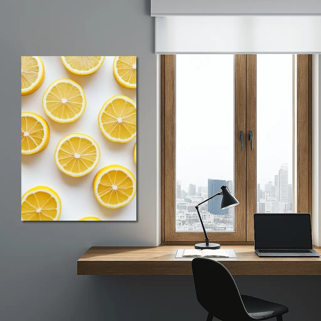 Fresh Lemon Slices On White Background – Wall Art