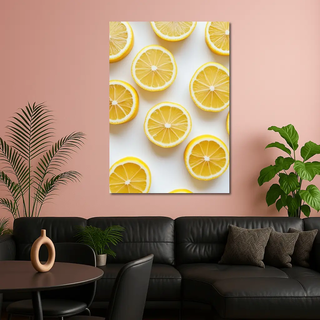 Fresh Lemon Slices On White Background – Wall Art