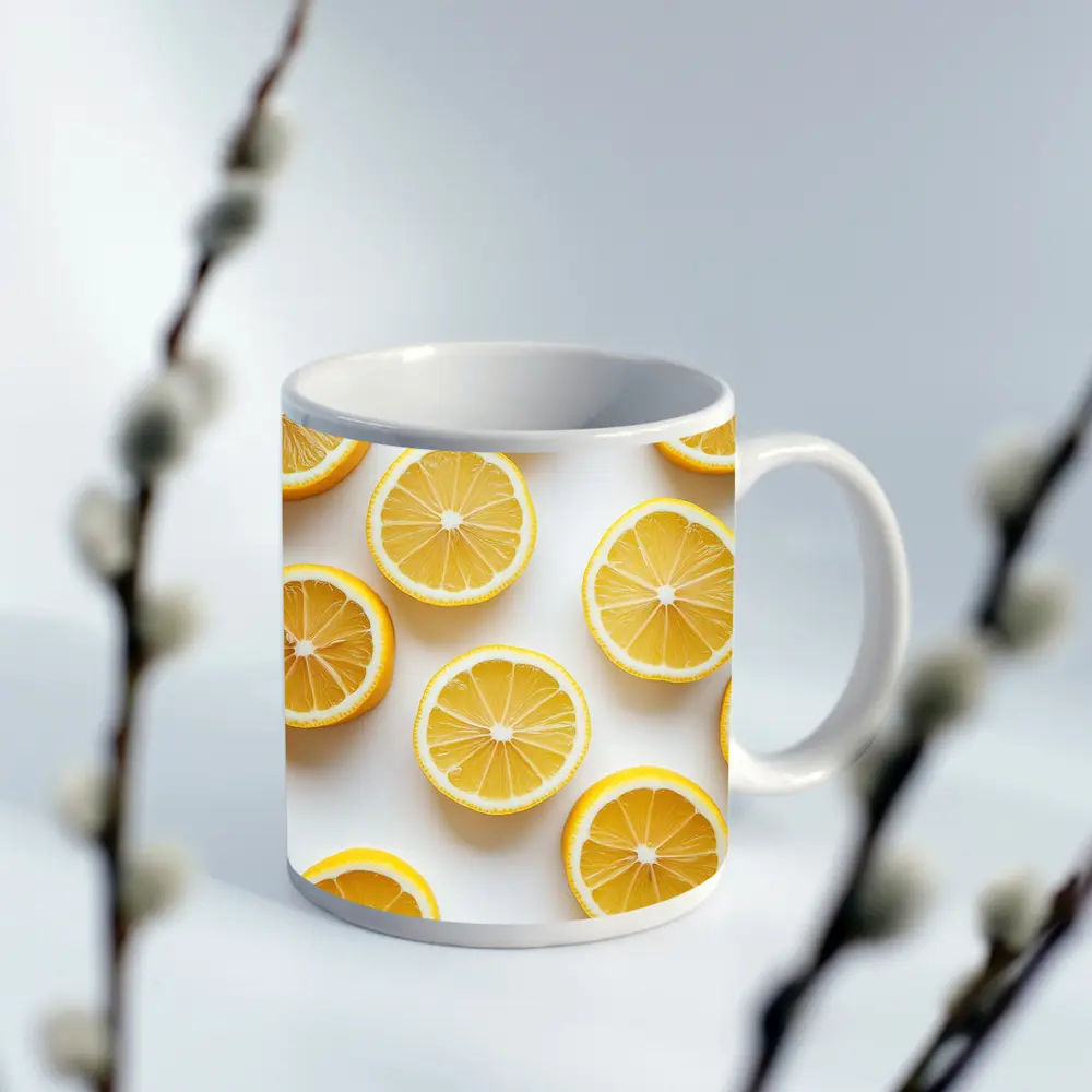 Fresh Lemon Slices On White Background – Mugs