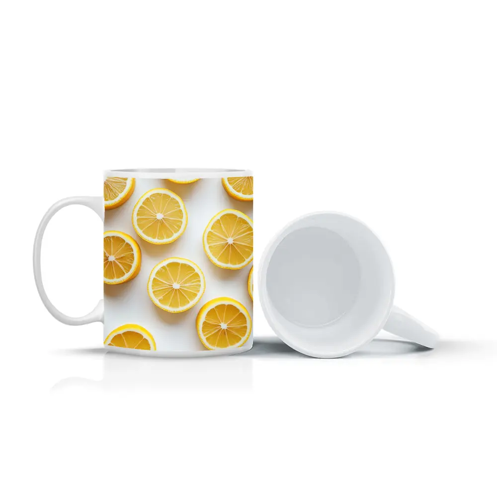 Fresh Lemon Slices On White Background – Mugs