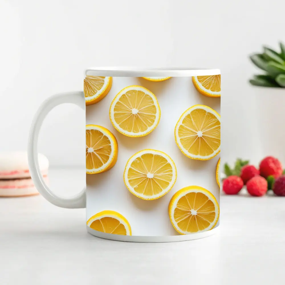 Fresh Lemon Slices On White Background – Mugs