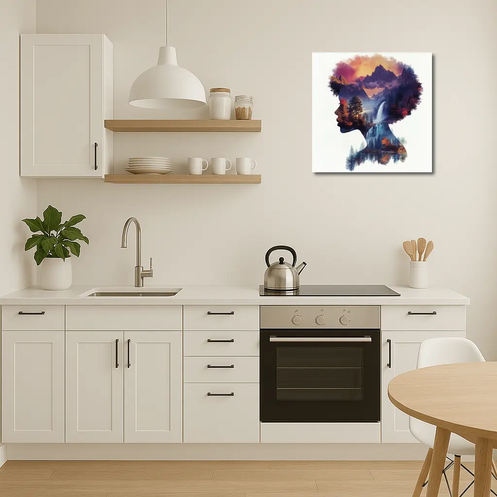 Woman Silhouette Double Exposure Mountain Waterfall – Wall Art